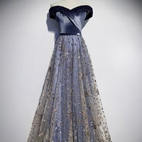 Blue tulle sequins long prom dress blue evening dress - Thumbnail 5