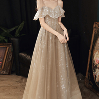 Cute tulle lace long prom dress A line evening dress - Thumbnail 2