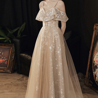 Cute tulle lace long prom dress A line evening dress - Thumbnail 3