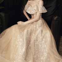 Cute tulle lace long prom dress A line evening dress - Thumbnail 4