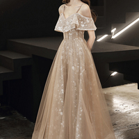 Cute tulle lace long prom dress A line evening dress - Thumbnail 6