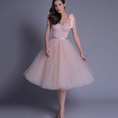 Pink tulle short a line prom dress party dress - Thumbnail 2