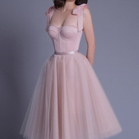 Pink tulle short A line prom dress party dress - Thumbnail 1