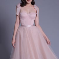Pink tulle short A line prom dress party dress - Thumbnail 2