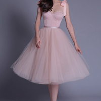 Pink tulle short A line prom dress party dress - Thumbnail 4