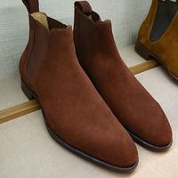 Best Occasion Dark Brown Chelsea Hand Made Formal Suede Boot - Thumbnail 1