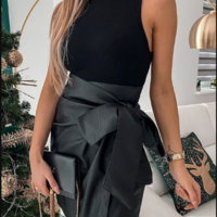 Solid Color Casual Black Bowknot Skirt - Thumbnail 1