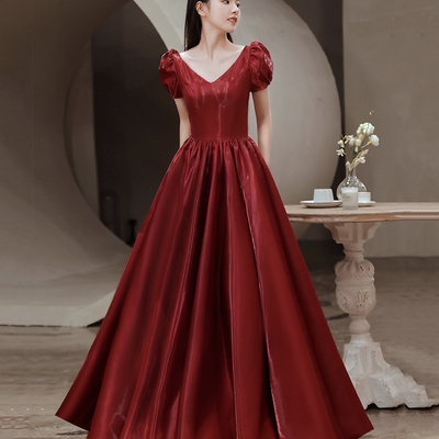 Simple v neck long prom dress a line evening dress - Thumbnail 1