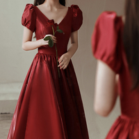 Simple v neck long prom dress A line evening dress - Thumbnail 5