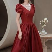 Simple v neck long prom dress A line evening dress - Thumbnail 3