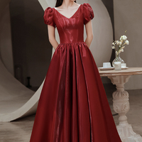 Simple v neck long prom dress A line evening dress - Thumbnail 6