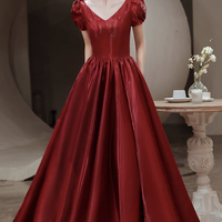 Simple v neck long prom dress A line evening dress - Thumbnail 2