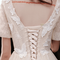 Champagne tulle lace long prom dress A line evening dress - Thumbnail 4