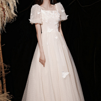 Champange tulle long A line prom dress evening dress - Thumbnail 4