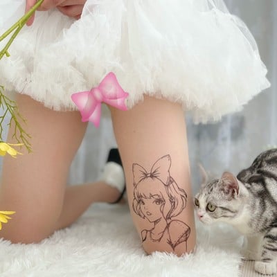 Anime girl tattoo prints tights pantyhose stockings