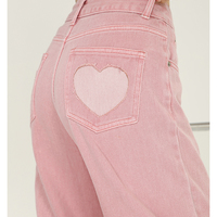 ​Sexy Sweet Girl Pink Heart Pastel High Waist Jeans Pants - Thumbnail 2