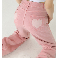 ​Sexy Sweet Girl Pink Heart Pastel High Waist Jeans Pants - Thumbnail 6