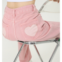 ​Sexy Sweet Girl Pink Heart Pastel High Waist Jeans Pants - Thumbnail 8