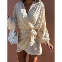 Casual Loose V-Neck Long Sleeve Dress - Thumbnail 1