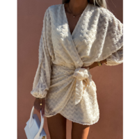 Casual Loose V-Neck Long Sleeve Dress - Thumbnail 2