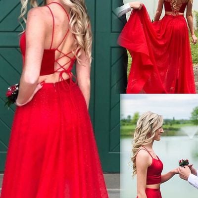 Sp2073,two pieces prom dress,red evening dresses,long prom dresses