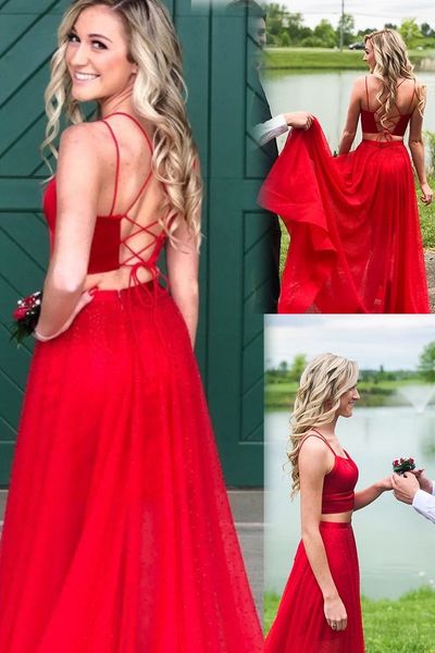 SP2073,Two pieces prom dress,red evening dresses,long prom dresses