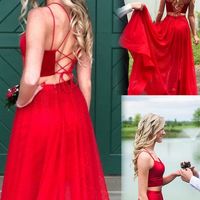 SP2073,Two pieces prom dress,red evening dresses,long prom dresses - Thumbnail 1