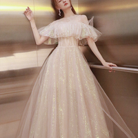 Cute tulle sequins long prom dress A line evening dress - Thumbnail 8