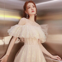 Cute tulle sequins long prom dress A line evening dress - Thumbnail 2