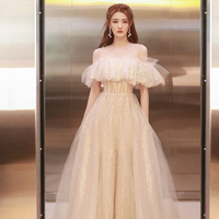 Cute tulle sequins long prom dress A line evening dress - Thumbnail 6