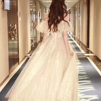 Cute tulle sequins long prom dress A line evening dress - Thumbnail 7