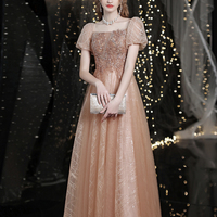 Cute tulle beads long prom dress A line evening dress - Thumbnail 5