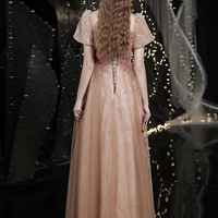 Cute tulle beads long prom dress A line evening dress - Thumbnail 6