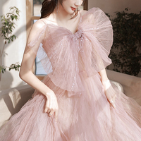 Pink tulle beads long prom dress pink evening dress - Thumbnail 2