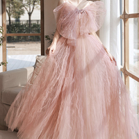 Pink tulle beads long prom dress pink evening dress - Thumbnail 5