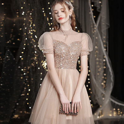 Cute tulle beads short prom dress homecoming dress - Thumbnail 1