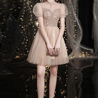 Cute tulle beads short prom dress homecoming dress - Thumbnail 1