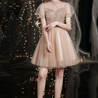 Cute tulle beads short prom dress homecoming dress - Thumbnail 2