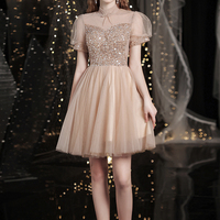 Cute tulle beads short prom dress homecoming dress - Thumbnail 3