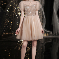 Cute tulle beads short prom dress homecoming dress - Thumbnail 4