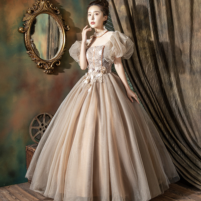 Cute tulle lace long prom dress a line princess dress - Thumbnail 3