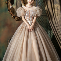 Cute tulle lace long prom dress A line princess dress - Thumbnail 1