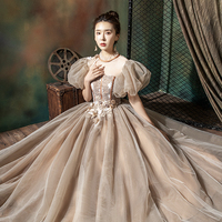 Cute tulle lace long prom dress A line princess dress - Thumbnail 2