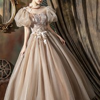 Cute tulle lace long prom dress A line princess dress - Thumbnail 3