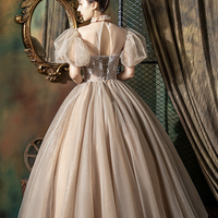 Cute tulle lace long prom dress A line princess dress - Thumbnail 4