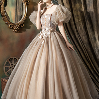 Cute tulle lace long prom dress A line princess dress - Thumbnail 5