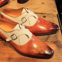 Awesome Wear Men's Hand Stitch Two Tone Leather Shoes, Single Monk Strap Shoes - Thumbnail 1