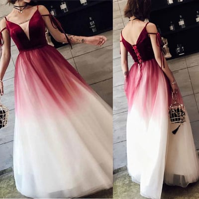 Gradient prom dresses spaghetti straps