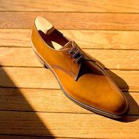 Latest Men's Hand Made Tan Brown Genuine Leather Lace Up Party Wear Shoes - Thumbnail 1