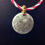 NATURAL CORAL FOSSIL GEMSTONE Circle PENDANT w/ Artificial Leather 16" Necklace - Thumbnail 1